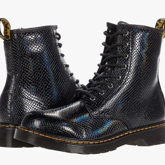 Dr. Martens Black Boots with Snake Pattern 1460 Serpent Print Leather Lace Up Boots in Black | Dr. Martens main image 4